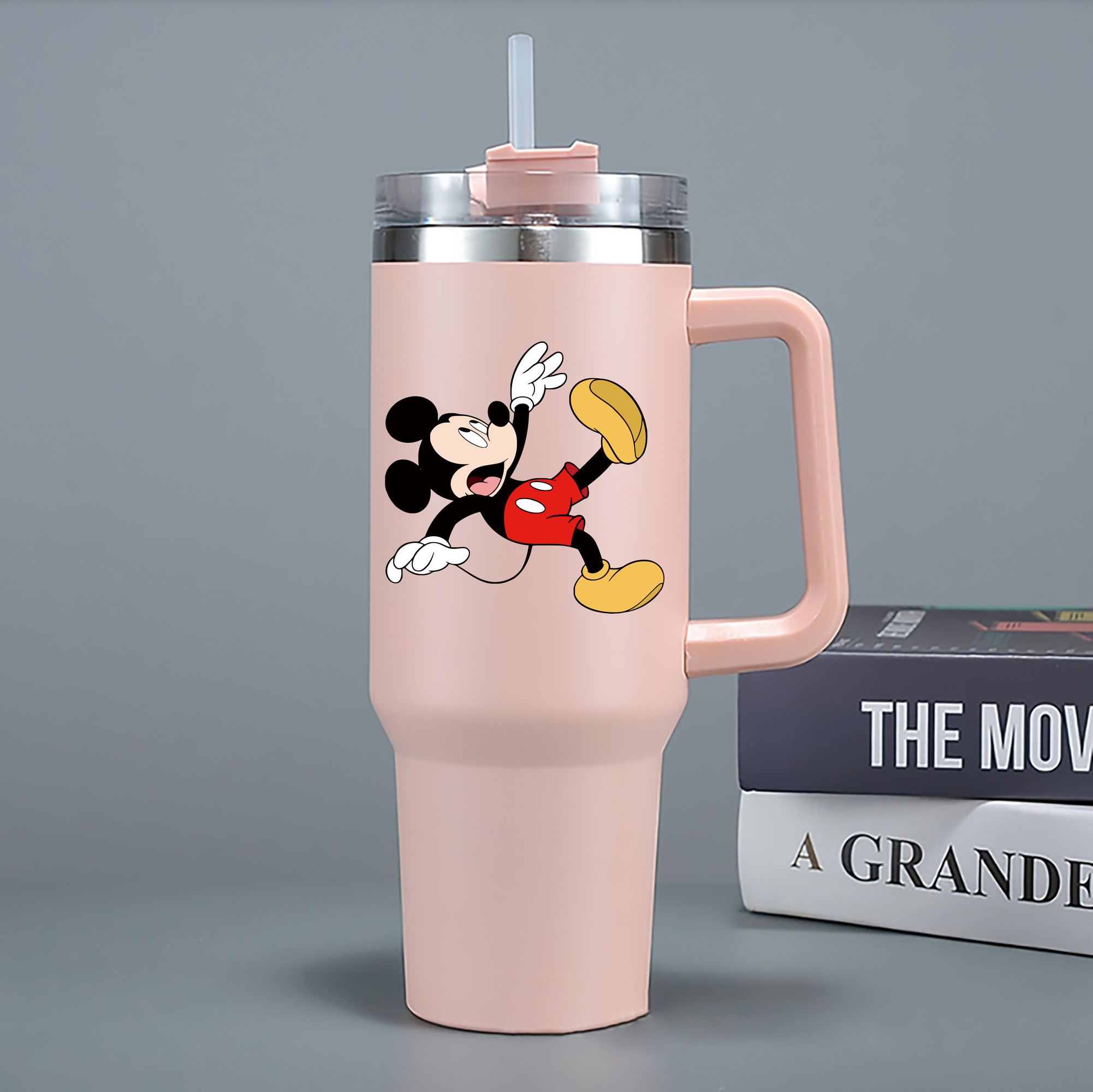 （画像用） ミッキーマウス Mickey Mouse 1200mL車用タンブラー - クリスタルステッカー（プラスチックストロー付き）